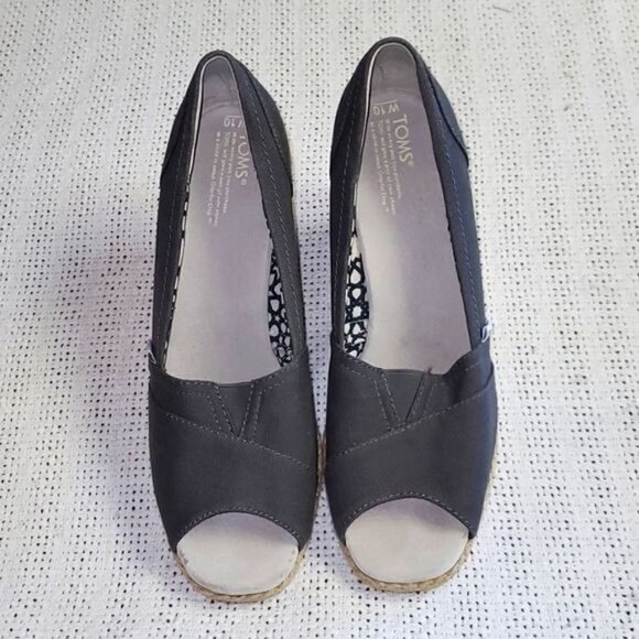 Toms Sz. 10 Black Twine Espadrilles Wedge Open Toed Shoes - Picture 1 of 9